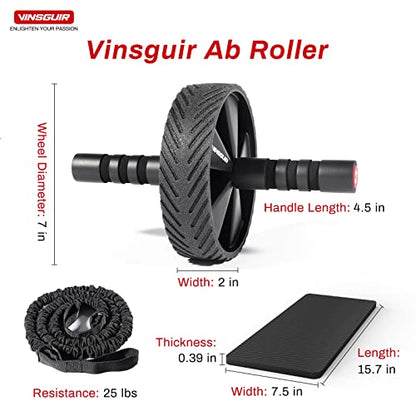 Vinsguir Ab Roller Wheel Kit- Ab workout equipment with Resistance Bands & Knee Mat，Exercise Roller for Core Strength Training & Home Gym Fitness, Abdominal Carver Machine for Men & Women