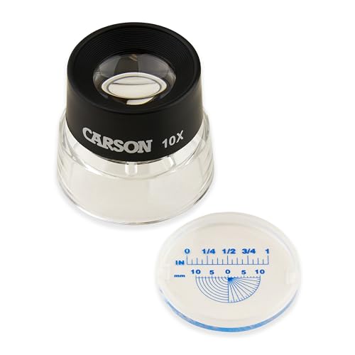 Carson LumiLoupe 10x Power Pre-Focused Stand Magnifier With Dual Lens and Snap-On Reticle (LL-20)