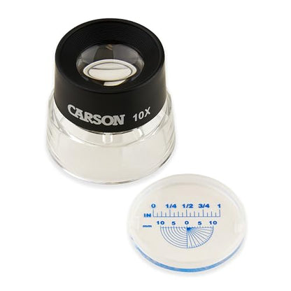 Carson LumiLoupe 10x Power Pre-Focused Stand Magnifier With Dual Lens and Snap-On Reticle (LL-20)