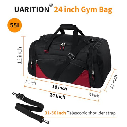 Mens Gym Bag, 55L Large Sports Duffle Bags, Workout Bags Lightweight - color: Black Red