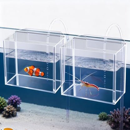 2 Pack Drip Acclimation Container for Fish, Coral & Shrimp, Hanging Aquarium Acclimation Box, Clear Acrylic Specimen Container, for Drip System, Saltwater & Freshwater Aquariums, Small