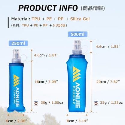 Azarxis TPU Soft Flask Collapsible Water Bottle Running Folding Gel Water Reservoir Handheld for Hydration Pack Hiking Cycling Climbing Jogging Marathon Trail Race - color: #01 Blue - 250ml -1-pack