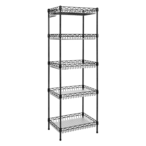 Storage Shelves, 5-Tier Wire Shelving Unit with Baskets Storage Rack Corner Shelf Shelving Adjustable Storage Shelf, 11.8" D x 15.7" W x 63" H, Black
