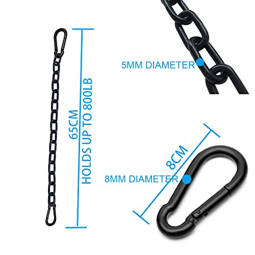 2Pcs 23 Inch Black Heavy Duty Hanging Chains with 4 Carabiners, Chair Hardware for Indoor Outdoor Playground Hanging Chair Hammock Punching Bags 800 LB Capacity (Black Metal Chain-23 Inch-2 Packs)