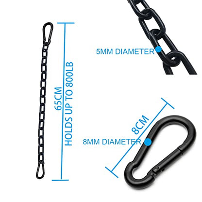 2Pcs 23 Inch Black Heavy Duty Hanging Chains with 4 Carabiners, Chair Hardware for Indoor Outdoor Playground Hanging Chair Hammock Punching Bags 800 LB Capacity (Black Metal Chain-23 Inch-2 Packs)