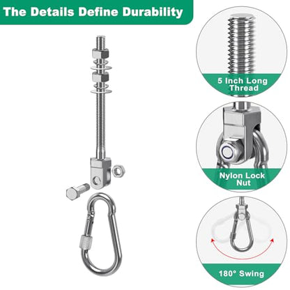 SELEWARE 2Pcs Heavy Duty Swing Hangers, 1500LB Capacity Stainless Steel Swing Set Hooks for Wood/Steel Beam, 5" x M2/5" Porch Swing Hardware for Playground Swing Hammock Chair Yoga Silk Punching Bag - color: 2 Pack Swing Hangers (5" X M2/5" Threaded Rod)