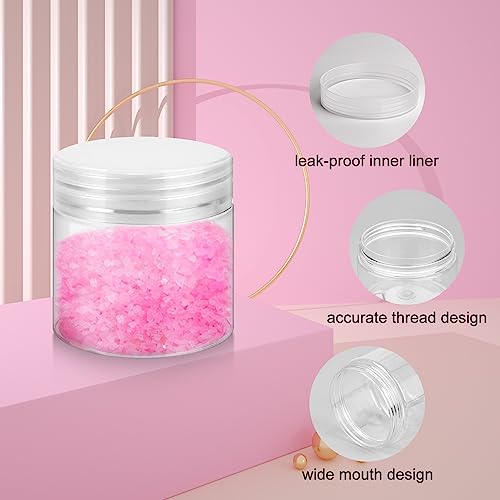 36 Pack 2 OZ Plastic Jars with Lids, BPA Free, Reusable, Refillable Transparent Cosmetic Containers for Bath Salts, Cosmetics, Powders, Beauty Product and Small Accessories - White