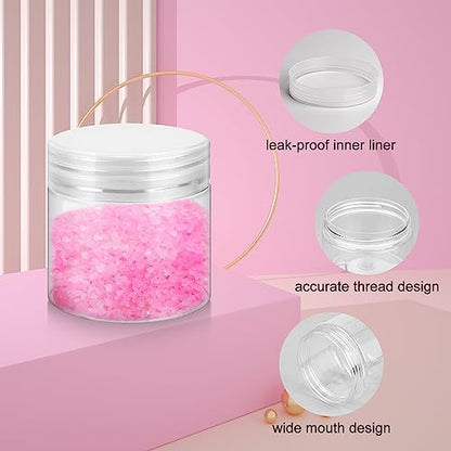 36 Pack 2 OZ Plastic Jars with Lids, BPA Free, Reusable, Refillable Transparent Cosmetic Containers for Bath Salts, Cosmetics, Powders, Beauty Product and Small Accessories - White