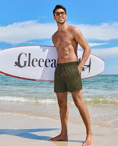 Gleeease 5 Inch Mens Swim Trunks with Compression Liner Men's Bathing Suit - color: Army Green, size: 3X-Large