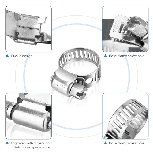 Hose Clamps, 304 Stainless Steel, 12 pcs/Pack, SAE 24 Worm Gear Hose Clamps Adjustable, 1-1/16-Inch-2-Inch(27-51mm)