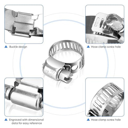 Hose Clamps, 304 Stainless Steel, 12 pcs/Pack, SAE 24 Worm Gear Hose Clamps Adjustable, 1-1/16-Inch-2-Inch(27-51mm)