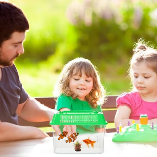 Balacoo Small Plastic Fish Bowl - Mini Fish Tank Plastic Handheld Fish Tank for Turtle and Pet Fish (Green - Lid for Random)