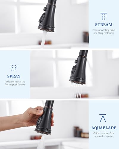 Kitchen Faucet Replacement Spray Head - with 15 Adapters, Pull Down Faucet Sprayer with 3-Function Nozzle, Oil-Rubbed Bronze, Kitchen Sink Faucet Head Replacement