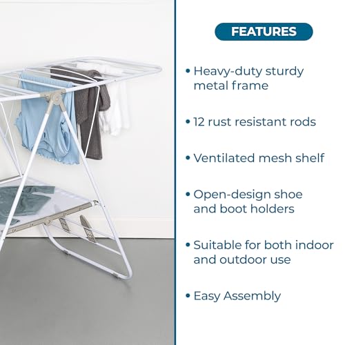 Honey-Can-Do Heavy-Duty Gullwing Clothes Drying Rack, White, 46 Ft - color: Bright White, size: 57" W