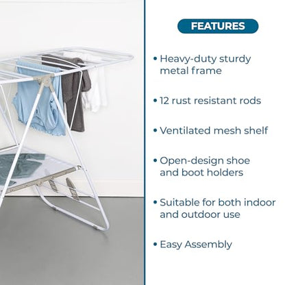 Honey-Can-Do Heavy-Duty Gullwing Clothes Drying Rack, White, 46 Ft - color: Bright White, size: 57" W