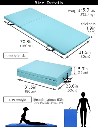 KaRaDaStyle Gymnastics Mat Folding Stretch Mats 71"x31"x2" Exercise Muscle Training Children Play Horizontal Bar Mat Yoga Sports Soundproof Home Use - color: Black/3-fold