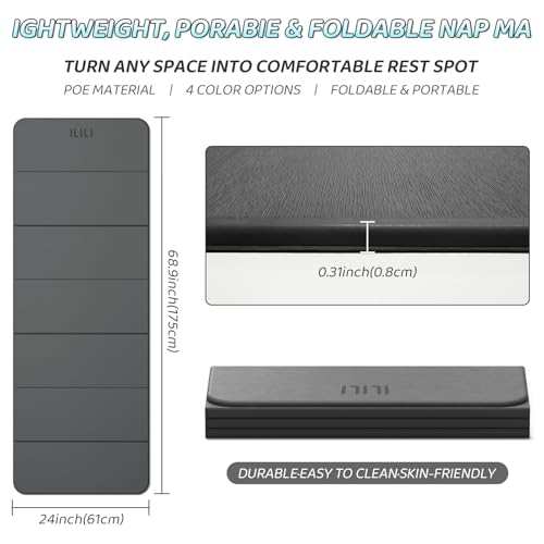 ILILI Foldable Yoga Mat 71 * 24 * 0.3 Inch - color: Dark Grey