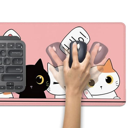 Cute Cats Desk Pad Mouse Pad,Cute Cartoon Lofi Cats Pink Mouse Mat Large,Stitched Edges Non-Slip Waterproof Rubber Base Mouse Mat for Office Home Work Gaming（27.5 x 11.8 in） - color: Lofi Cat