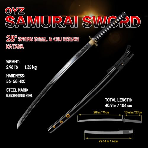 OYZ Real Katana Japanese Samurai Sword, Unique Gift for Men Full Tang Clay Tempered t10 Steel Blade, Spring Steel Memorable for Martial Arts Enthusiasts or Collectors. - style: dragonfly themes