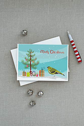 Caroline's Treasures CK4491GCA7P Siskin Merry Christmas Greeting Cards and Envelopes Pack of 8 Blank Cards with Envelopes Whimsical A7 Size 5x7 Blank Note Cards - style: Birds - Siskin