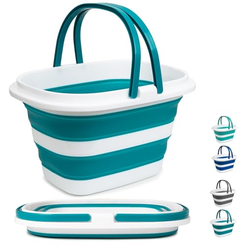 Large Collapsible Mop Bucket, 16L(4.2 Gallon) Plastic Bucket for House Cleaning, Car Washing, Silicone Cleaning Supplier Organizer, Portable Basket with Handle for Laundry Storage, RV Camping, Fishing - color: Green