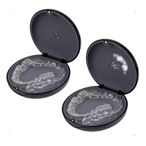 2 Pack Retainer Case with Vent Hole, Compatible with Invisalign - color: 2 Pack Black+gray Silicone