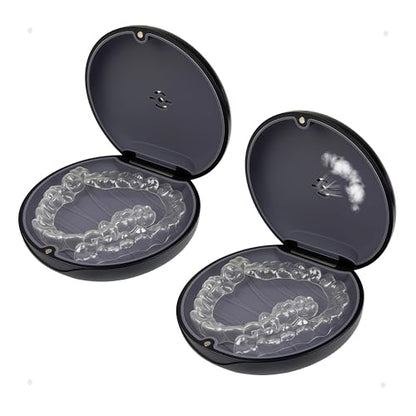 2 Pack Retainer Case with Vent Hole, Compatible with Invisalign - color: 2 Pack Black+gray Silicone