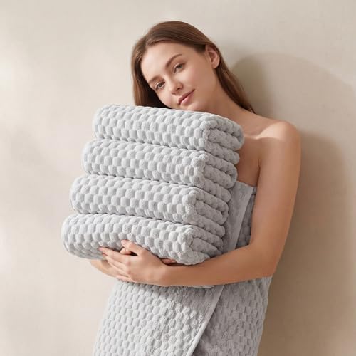 REDKISS 4 Pack Gray Bath Towels for Bathroom, Ultra Soft, 27"x55" - color: Gray, size: 27"x55" Bath Towels
