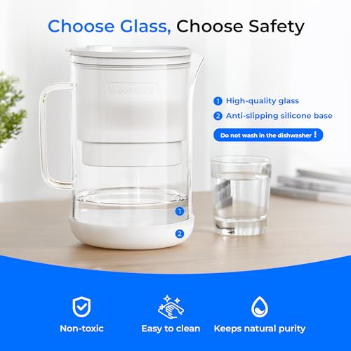 Waterdrop PT-09W 10-Cup Large Glass Water Filter Pitcher, Eco-Friendly, NSF/ANSI 53, 42 & 372 Certified Filter, Reduces PFOA/PFOS, Chlorine, Cadmium, Copper & Mercury, BPA-Free, Easy to Clean, White