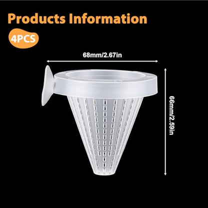 4PCS Aquarium Nematode Feeder Plastic Live Bloodworms Aquarium Feeder Cone Cup Shape Basket-Feeder Fish Supplies with Suckers for Fish Tank