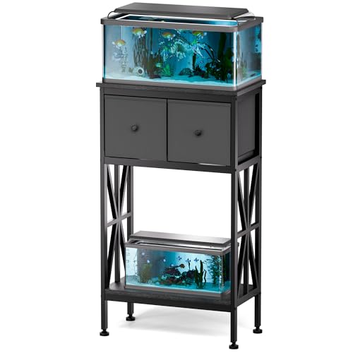5-10 Gallon Fish Tank Stand, Heavy Duty Aquarium Stand with Dual-Tiered Cabinet, Accessory Storage Solution for Viewing Experience in Home & Office (20.47" L * 11.02" W), Black