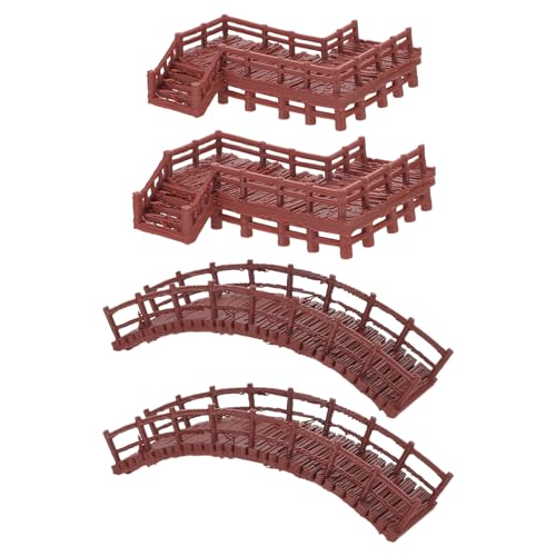 4pcs Aquarium Scenery Decoration Miniature Fairy Garden Statues Z-Shaped Staircase Bridges and Small Arch Bridge, Plastic Fish Tank Landscaping Ornaments for Terrarium and Micro