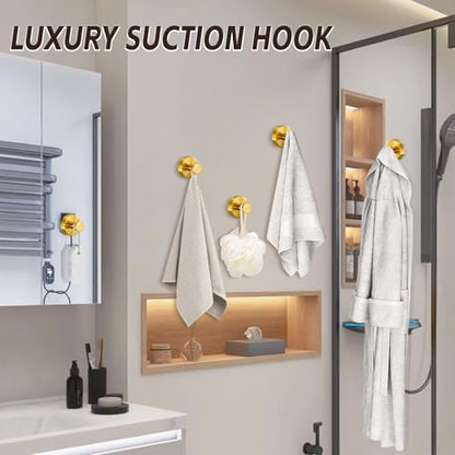 Suction Cup Hooks for Shower,Stainless Steel Towel Hooks No Drill - color: Brushed Gold