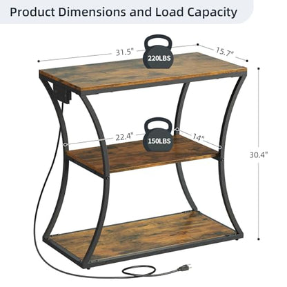 20-29 Gallon Fish Tank Stand with Power Outlet, 3-Tier Aquarium Stand with Storage, Heavy Duty Metal Frame Tank Rack for Home Office, 31.5" L x 15.7" W x 30.4" H, Rustic Brown
