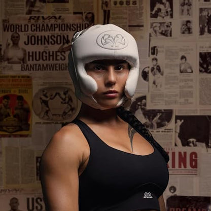 RIVAL Boxing RHG-Guerrero Headgear, Superior Visibility, Lacing Adjustment System, Handcrafted All-Leather Construction, Ergonomic Design - color: White, size: Large
