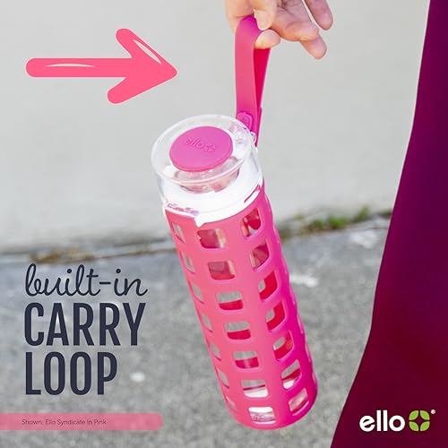 Ello Syndicate 20oz Glass Water Bottle with Flip Lid and Sleeve, Pink - color: Pink, size: 20 Ounces