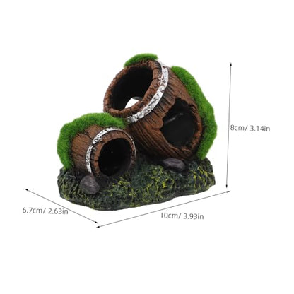 Fish Tank Decorations Small Resin Barrel Aquarium Ornaments Underwater Hideout for Betta Fish Turtle Tank Stump Easy to Clean Landscape Accessory