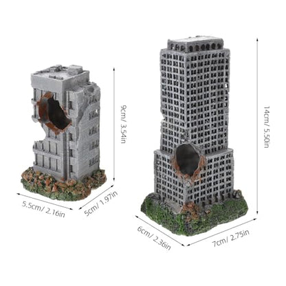 2pcs Aquarium Castle Ruins Decoration - Resin Fish Tank Cave Ornament - Mini Realistic City Building - Fish Shrimp Shelter Cave Hideout