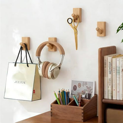 HomeDo Adhesive Wood Wall Hooks, Decorative Coat Hooks Hat Rack, Beech 4P - color: Rectangle-Beech