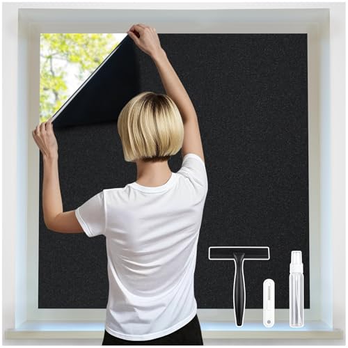 rabbitgoo Blackout Window Film 100% Light Blocking, Static Cling No Glue Easy Install, Removable Room Darkening Window Cover for Daytime Sleep, Bedroom, Nursery, Home Theater, 17.5" x 118.1" - color: Frosted Black, size: 17.5" X 118.1"