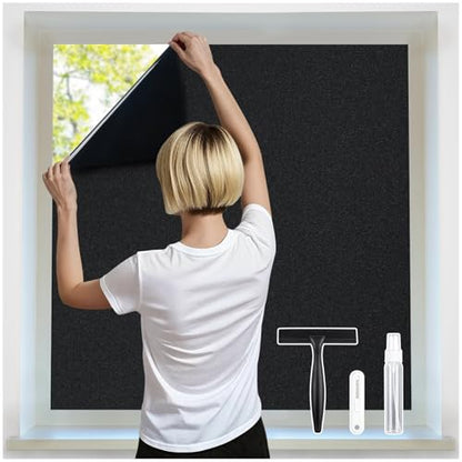 rabbitgoo Blackout Window Film 100% Light Blocking, Static Cling No Glue Easy Install, Removable Room Darkening Window Cover for Daytime Sleep, Bedroom, Nursery, Home Theater, 29.5" x 118.1" - color: Frosted Black, size: 29.5" X 118.1"