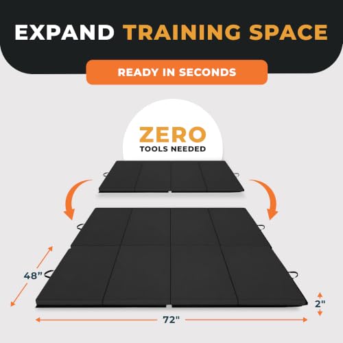 BalanceFrom 6x4 Feet 4-Panel Folding Gymnastics Mat – 2-Inch Thick Pad with Vinyl Surface and Carrying Handles for Tumbling, Yoga, Pilates, Home Workouts, and Martial Arts - color: Black