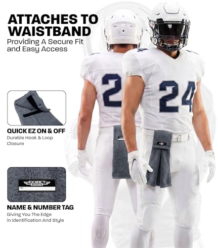 Football Towel with Hook & Loop Fastener (Grey) | Quarterback QB Sports Towel Football to Clean Hands, Visor and Gloves - Highly Absorbent, Quick Dry - color: Grey