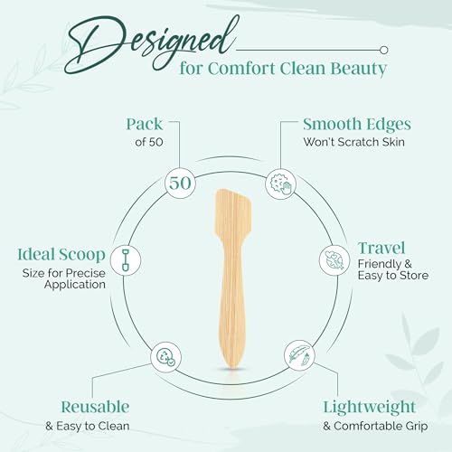 Bamboo Cosmetic Spatulas (50 Pack) – Biodegradable Spatula for Creams, Skincare & Crafts | Essential Esthetician Supplies | Eco-Friendly Makeup Applicator for Lotion & Facial Use | Natural BPA Free