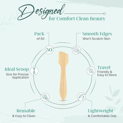 Bamboo Cosmetic Spatulas (50 Pack) – Biodegradable Spatula for Creams, Skincare & Crafts | Essential Esthetician Supplies | Eco-Friendly Makeup Applicator for Lotion & Facial Use | Natural BPA Free