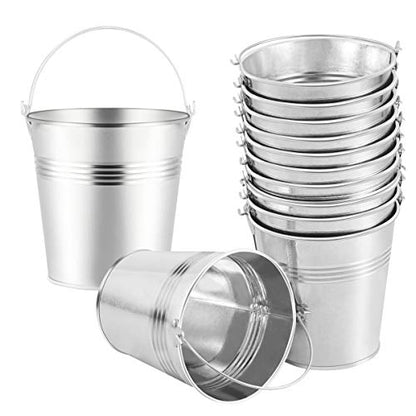 Toyvian Mini Metal Buckets with Handles, 4inch 12pcs Silver Tinplate Flower Pots for Classroom Small Treats Goodie Gift Bags Alternative for Kids Holiday Sandbox Toys