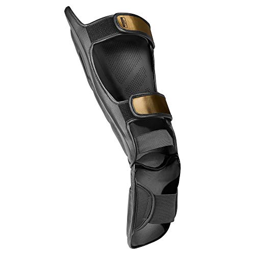Hayabusa T3 Striking Shinguards - Men and Women | MMA Protection, Muay Thai Kickboxing, Sparring Pads, Martial Arts Gear, Adjustable Straps, Impact Padding, Elastic Fit - color: Black/Gold, size: Small