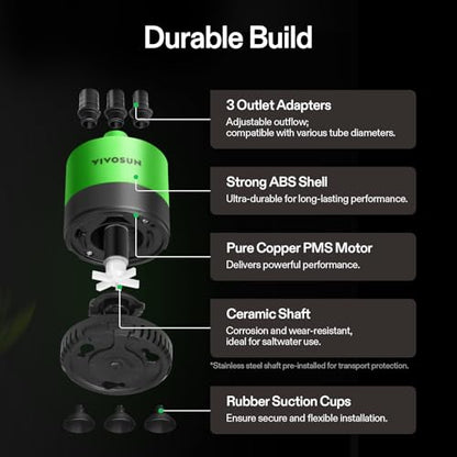 VIVOSUN 660 GPH 35W Submersible Water Pump, with Adjustable Water Flow, 4.9ft Tubing, Additional Ceramic Shaft, and Outlet Adapters, for Fish Tanks, Aquariums, Hydroponics, Fountains - size: 660 GPH