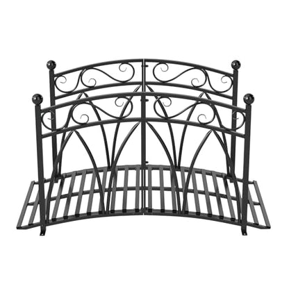 4 Ft Garden Bridge - Metal Footbridge for Outdoors, Safety Side Rails with Fashionable Patterns, Decorative Garden Arch Walkway for Stream, Creek, Pond, Black