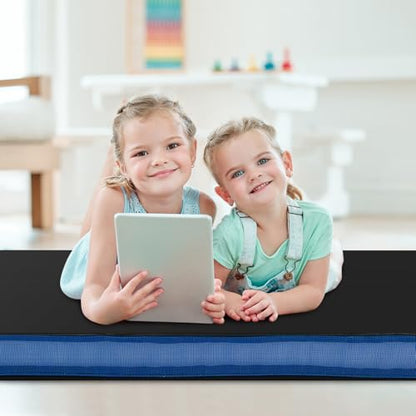 Giantex 4" Thick Folding Gymnastics Mat, 4' x 4' Bio-Folding Exercise Mat with Carry Handles & PU Leather Cover, Gym Home Tumbling Mat for Kids, Yoga, Fitness, Pilates & Martial Arts - color: Black